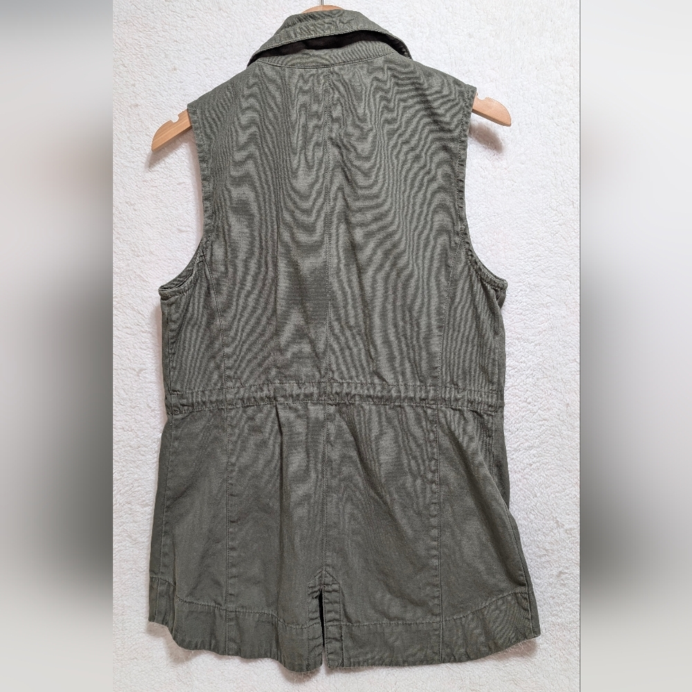 Sebby Women's Small Olive Green 100% Cotton Utility Cinch Vest Jacket - Picture 2 of 5